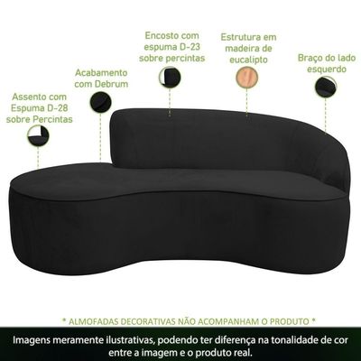 Sofá Curvo 02 Lugares 150cm Eron Braço Esquerdo Veludo Preto - Nexta Casa