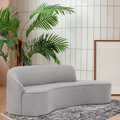 Sofá Curvo 03 Lugares 180cm Eron Braço Direito Linho Cinza Claro - Nexta Casa