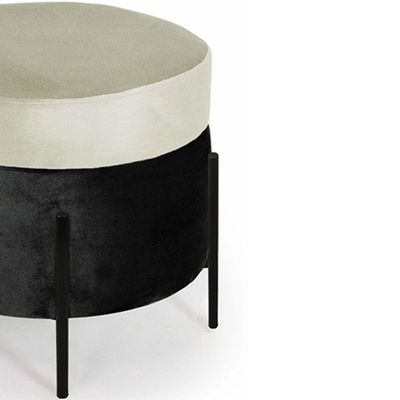 Puff Redondo Lewis 45x45cm Pés Preto Suede Preto/suede Creme - Nexta Casa