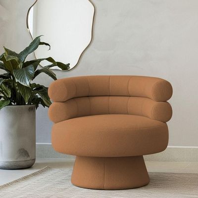 Poltrona Orgânica Mabel Base Giratória Bouclé Terracota - Nexta Casa