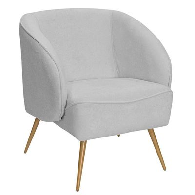 Poltrona Para Sala De Estar Agnes Pés Aço Ouro Fosco Bouclé Cinza Claro - Nexta Casa