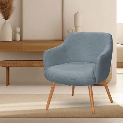Poltrona Decorativa Jade Pés Palito Castanho Bouclé Azul Claro - Nexta Casa