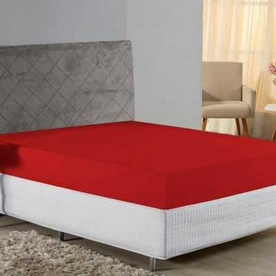 Lençol Com Elástico Casal Nobre 1 Peça 30cm De Altura Malha 100% Algodão - Vermelho