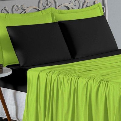Jogo De Cama Solteiro Nobre 3 Peças Lençol Com Elástico De 30cm De Altura Malha 100% Algodão - Pistache / Preto