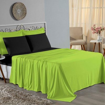 Jogo De Cama Solteiro Nobre 3 Peças Lençol Com Elástico De 30cm De Altura Malha 100% Algodão - Pistache / Preto