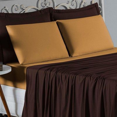 Jogo De Cama Solteiro Nobre 3 Peças Lençol Com Elástico De 30cm De Altura Malha 100% Algodão - Marrom / Cobre