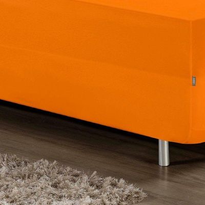 Jogo De Cama Solteiro Nobre 2 Peças Luva De Box 55cm De Altura Malha 100% Algodão - Laranja
