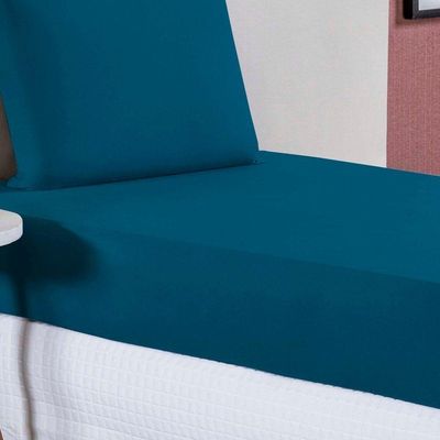 Jogo De Cama Solteiro Nobre 2 Peças Lençol Com Elástico De 30cm De Altura Malha 100% Algodão - Petróleo
