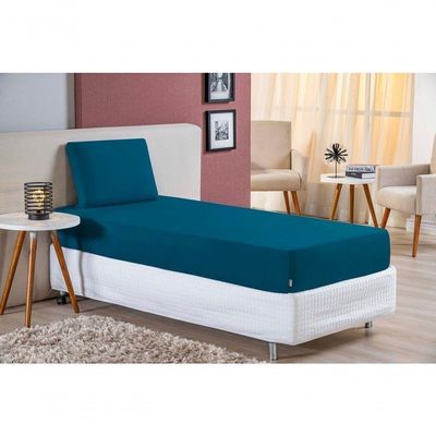 Jogo De Cama Solteiro Nobre 2 Peças Lençol Com Elástico De 30cm De Altura Malha 100% Algodão - Petróleo