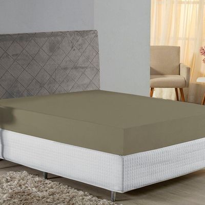 Lençol Com Elástico Casal Nobre 1 Peça 30cm De Altura Malha 100% Algodão - Avelã
