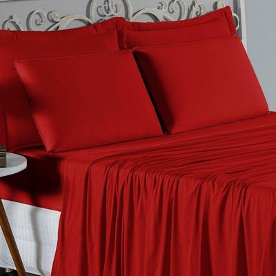 Jogo De Cama Solteiro Nobre 3 Peças Lençol Com Elástico De 30cm De Altura Malha 100% Algodão - Vermelho