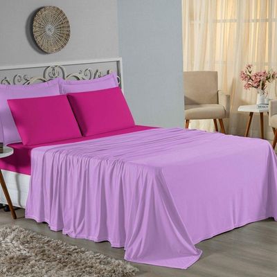 Jogo De Cama Solteiro Nobre 3 Peças Lençol Com Elástico De 30cm De Altura Malha 100% Algodão - Lilás / Pink