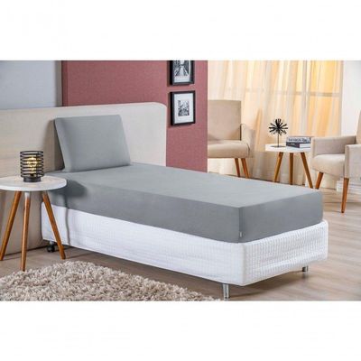 Jogo De Cama Solteiro Nobre 2 Peças Lençol Com Elástico De 30cm De Altura Malha 100% Algodão - Cinza