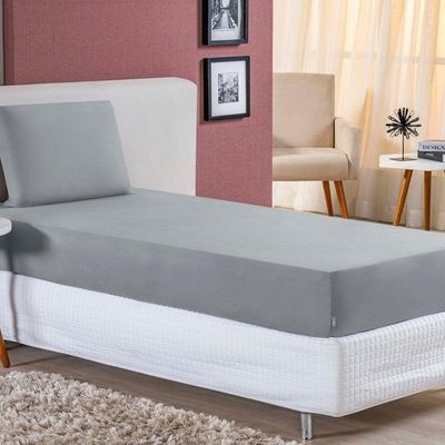 Jogo De Cama Solteiro Nobre 2 Peças Lençol Com Elástico De 30cm De Altura Malha 100% Algodão - Cinza