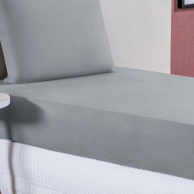 Jogo De Cama Solteiro Nobre 2 Peças Lençol Com Elástico De 30cm De Altura Malha 100% Algodão - Cinza