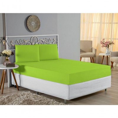 Jogo De Cama King Nobre 3 Peças Lençol Com Elástico De 30cm De Altura Malha 100% Algodão - Pistache