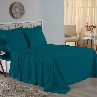 Jogo De Cama Casal Viúva Nobre 4 Peças Malha 100% Algodão - Petróleo