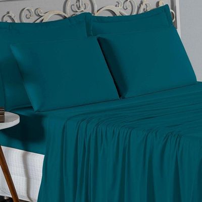 Jogo De Cama Queen Nobre 4 Peças Lençol Com Elástico De 30cm De Altura Malha 100% Algodão - Petróleo