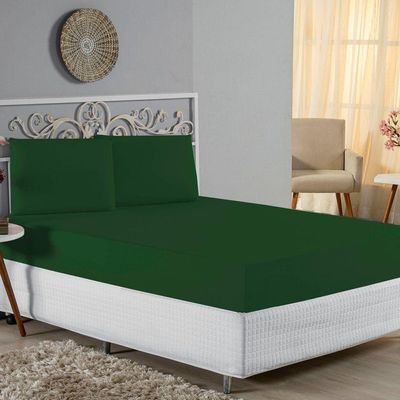 Jogo De Cama Queen Nobre 3 Peças Lençol Com Elástico De 30cm De Altura Malha 100% Algodão - Verde-bandeira