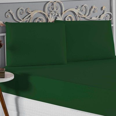 Jogo De Cama Queen Nobre 3 Peças Lençol Com Elástico De 30cm De Altura Malha 100% Algodão - Verde-bandeira