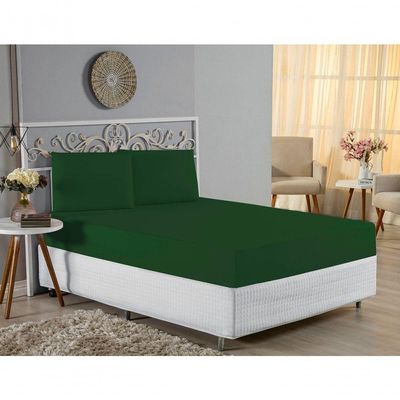 Jogo De Cama Queen Nobre 3 Peças Lençol Com Elástico De 30cm De Altura Malha 100% Algodão - Verde-bandeira