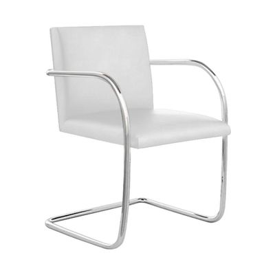 Kit 4 Cadeiras Brno Para Escritório Couro Sintético Branco Tubular Cromada
