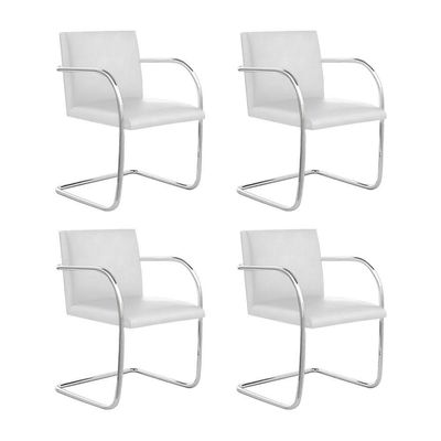 Kit 4 Cadeiras Brno Para Escritório Couro Sintético Branco Tubular Cromada