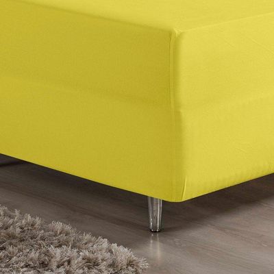 Jogo De Cama Casal Nobre 3 Peças Luva De Box 55cm De Altura Malha 100% Algodão - Amarelo