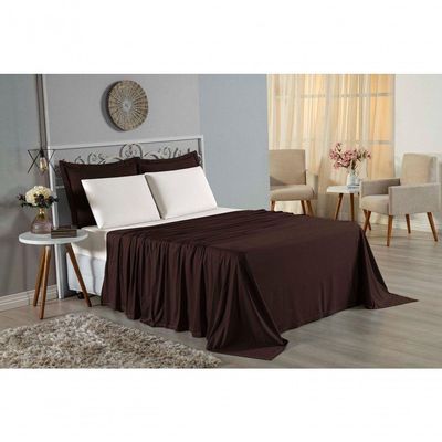 Jogo De Cama Casal Viúva Nobre 4 Peças Malha 100% Algodão - Marrom / Palha