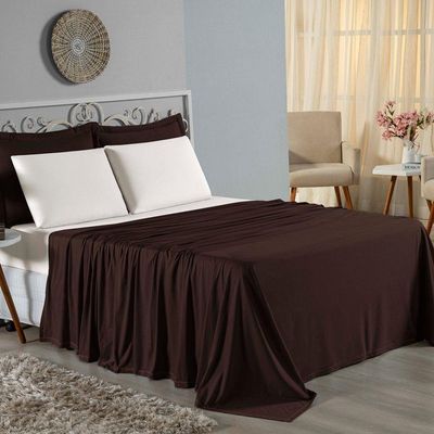 Jogo De Cama Casal Viúva Nobre 4 Peças Malha 100% Algodão - Marrom / Palha