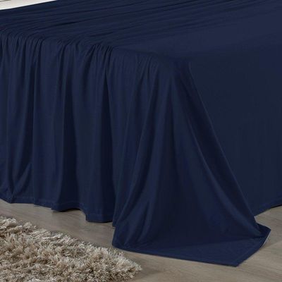 Jogo De Cama Queen Nobre 4 Peças Lençol Com Elástico De 30cm De Altura Malha 100% Algodão - Azul-marinho / Palha