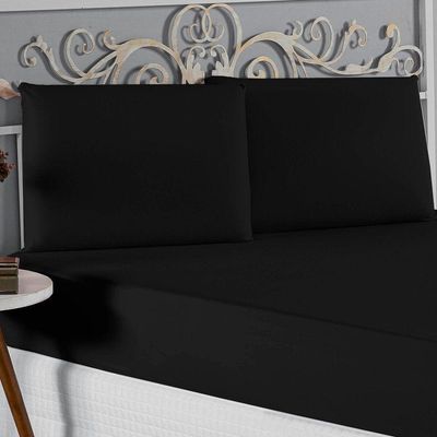 Jogo De Cama Casal Nobre 3 Peças Lençol Com Elástico De 30cm De Altura Malha 100% Algodão - Preto