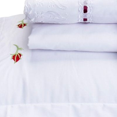 Jogo De Cama Felicitá Casal Queen 4 Peças Percal 200 Fios 100% Algodão Bordado - Branco
