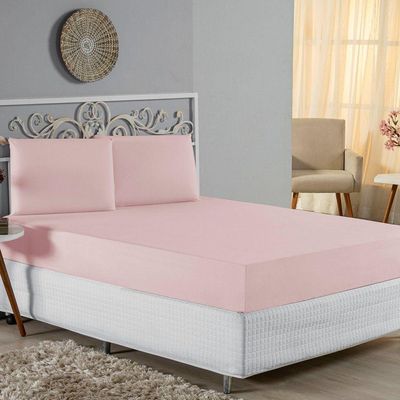 Jogo De Cama Casal Viúva Nobre 3 Peças Malha 100% Algodão - Rosa