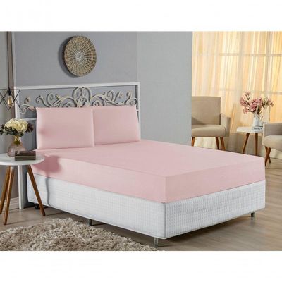 Jogo De Cama Casal Viúva Nobre 3 Peças Malha 100% Algodão - Rosa