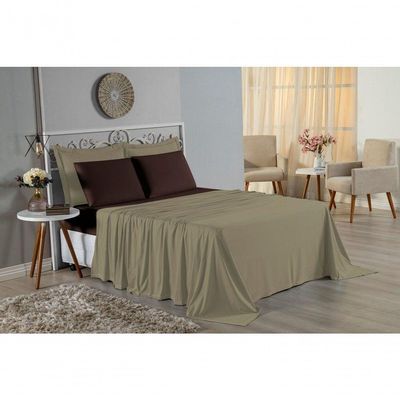 Jogo De Cama Casal Nobre 4 Peças Lençol Com Elástico De 30cm De Altura Malha 100% Algodão - Avelã / Marrom
