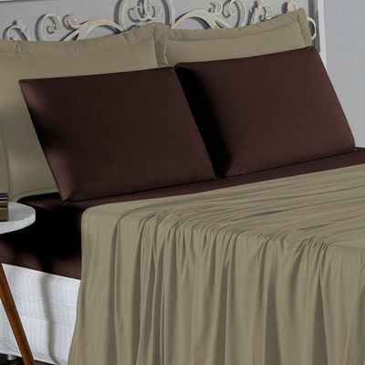 Jogo De Cama Casal Nobre 4 Peças Lençol Com Elástico De 30cm De Altura Malha 100% Algodão - Avelã / Marrom