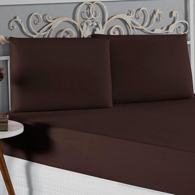 Jogo De Cama Casal Nobre 3 Peças Lençol Com Elástico De 30cm De Altura Malha 100% Algodão - Marrom
