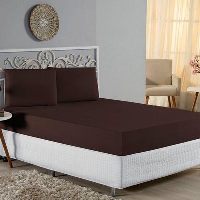 Jogo De Cama Casal Nobre 3 Peças Lençol Com Elástico De 30cm De Altura Malha 100% Algodão - Marrom