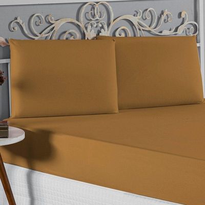 Jogo De Cama Casal Nobre 3 Peças Lençol Com Elástico De 30cm De Altura Malha 100% Algodão - Cobre