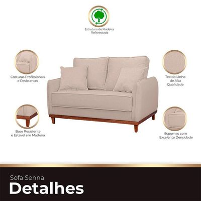 Sofa Sena 3 Lugares Base De Madeira Para Sala Hotel Linho Palha
