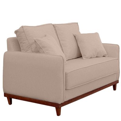 Sofa Sena 3 Lugares Base De Madeira Para Sala Hotel Linho Palha