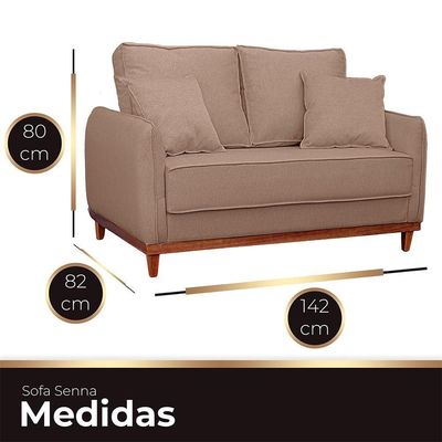 Sofa Sena 2 Lugares Base De Madeira Para Sala Hotel Linho Marrom