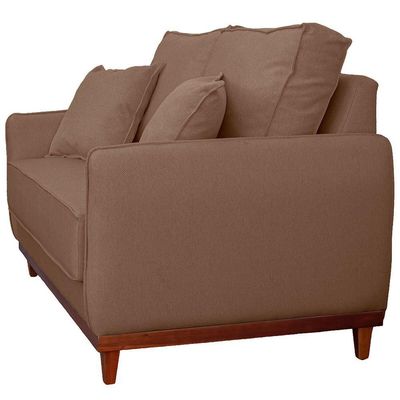 Sofa Sena 2 Lugares Base De Madeira Para Sala Hotel Linho Marrom