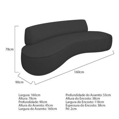 Sofá Curvo 2 Lugares Orgânico Amsterdã 160cm Bouclé Preto- Mabe Magazine