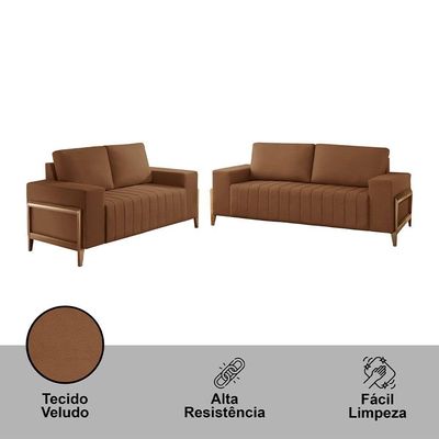 Sofá 2x3 Lugares Verona Meu Sofá Online B020 Veludo Terra