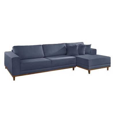 Sofá Cronos Linho 4lug Chaise Lado Direito Meu Sofá Online A259 Linho Azul