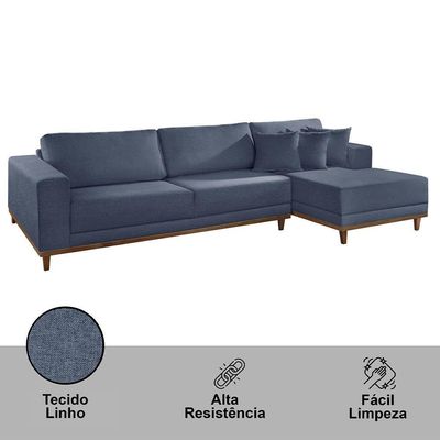 Sofá Cronos Linho 4lug Chaise Lado Direito Meu Sofá Online A259 Linho Azul