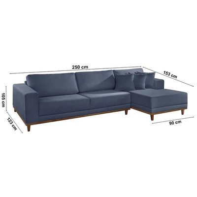Sofá Cronos Linho 4lug Chaise Lado Direito Meu Sofá Online A259 Linho Azul