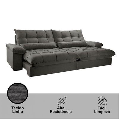 Sofá Liz 02 Módulos De 100cm Br 25cm Meu Sofá Online A231 Linho Cinza Escuro